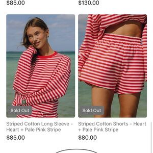 Striped Cotton Long Sleeve and Shorts Set - Red and White